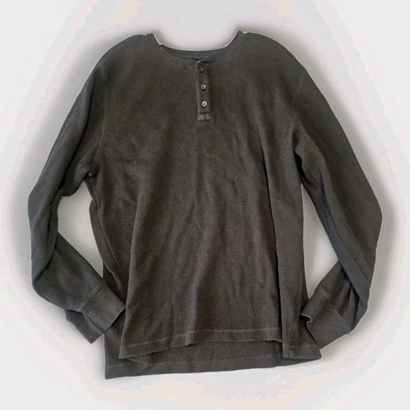 Everlane Other - Everlane Men's Henley Waffle Knit Thermal Shirt Size XL Black Organic Cotton